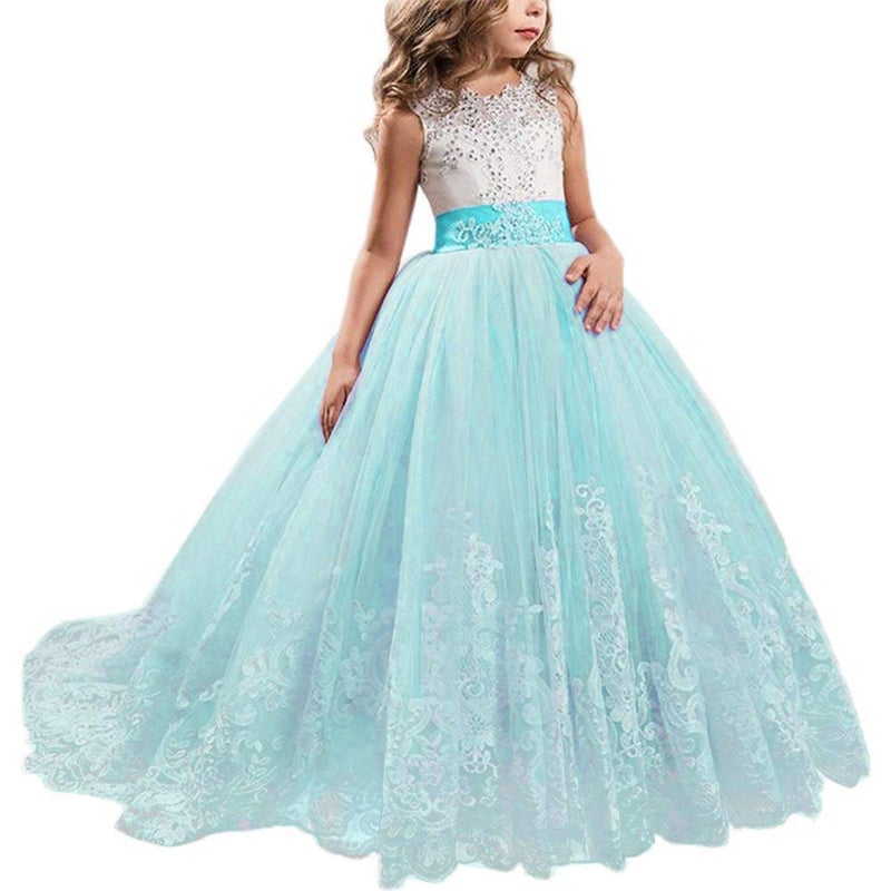 NNJXD Girls Princess Pageant Dress Kids Prom Ball Gowns Wedding Party Flower Dresses (12-13 Years, Blue 4) - Image 1